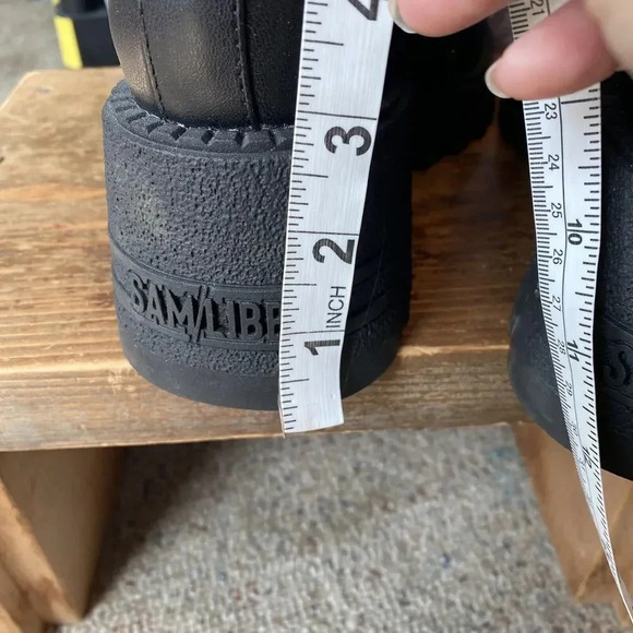 Y2K Chunky Heels Sam/Libby Chelsea Ankle Black Faux Leather Boot Womens 8.5 Goth - Picture 7 of 12